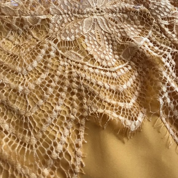Mustard Yellow Blouse Lace Collar Accent - Picture 4 of 5